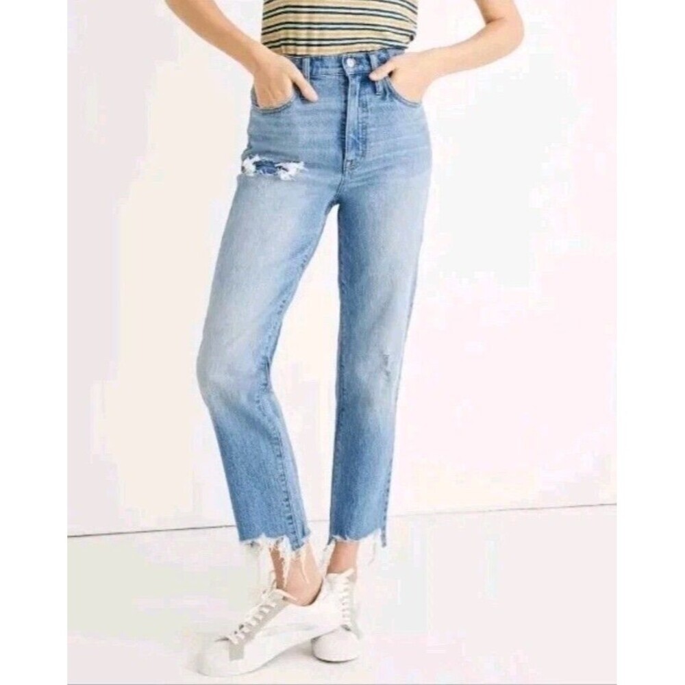 Madewell Jeans Women 29 Blue Classic Straight Wash Step Hem Edition Distress 200